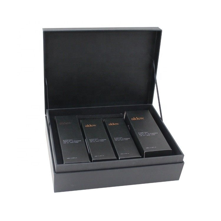 Caixas de presentes cosméticos de tampa magnética preta para conjuntos de produtos de cuidados com a pele de luxo Embalagem