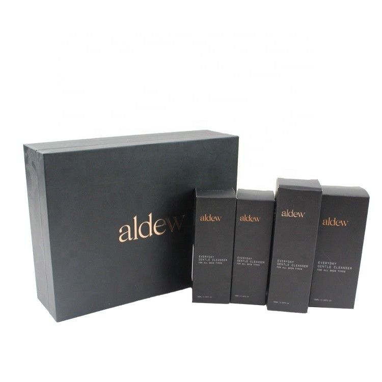 Caixas de presentes cosméticos de tampa magnética preta para conjuntos de produtos de cuidados com a pele de luxo Embalagem