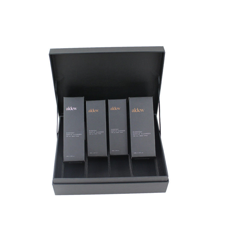 Caixas de presentes cosméticos de tampa magnética preta para conjuntos de produtos de cuidados com a pele de luxo Embalagem