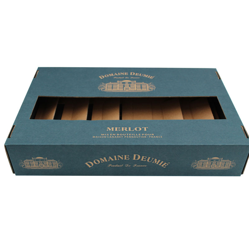 O encarregado do envio da correspondência feito sob encomenda forte encaixota o azul contínuo impresso para a garrafa de vidro do vinho de 6 blocos