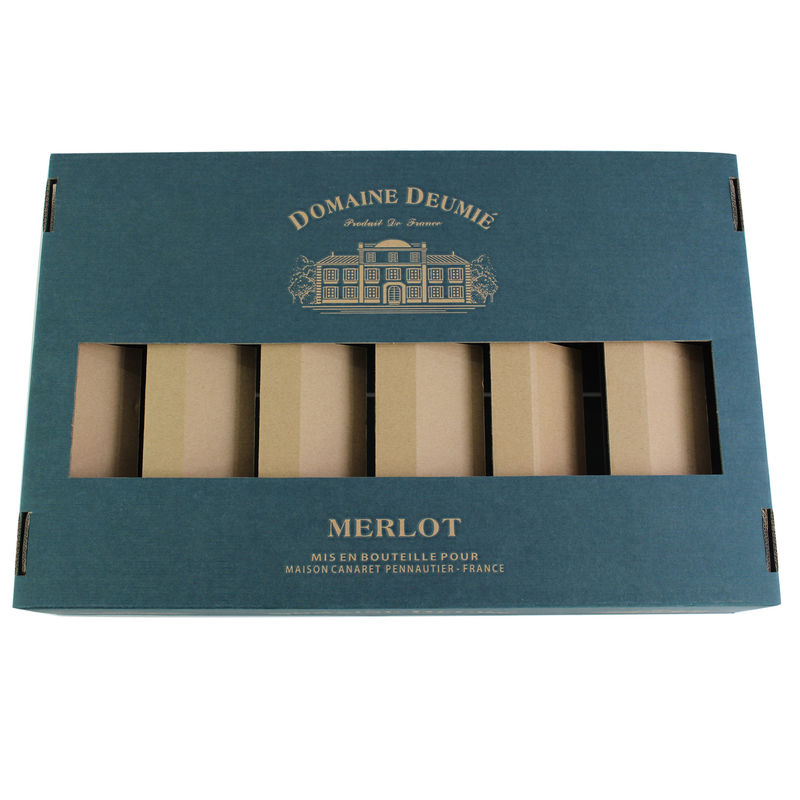 O encarregado do envio da correspondência feito sob encomenda forte encaixota o azul contínuo impresso para a garrafa de vidro do vinho de 6 blocos