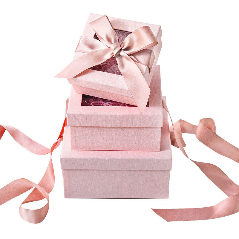 Caixa de presente cor-de-rosa personalizada de Recentage do quadrado com fita