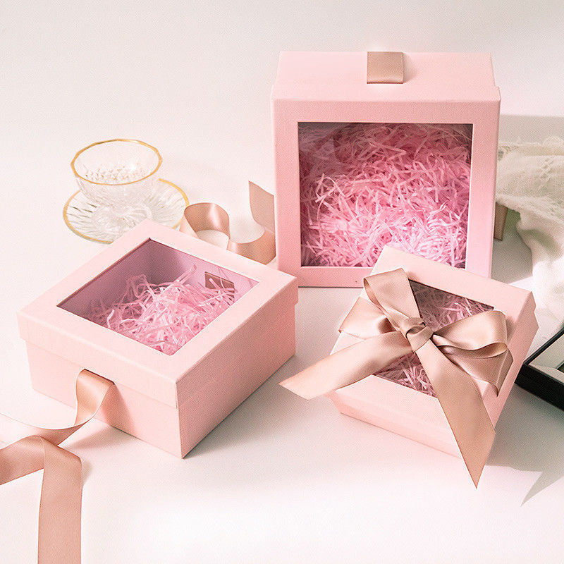 Caixa de presente cor-de-rosa personalizada de Recentage do quadrado com fita
