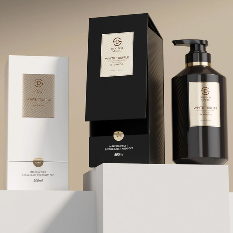 Caixa de Perfume Roll-on Rígida para 3 Frascos em Ouro Preto Luxuoso, Embalagem Cosmética com Fechamento Magnético