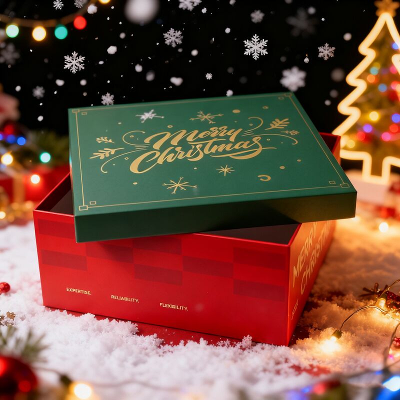 Caixa-presente de cartão vermelho de Natal personalizável com tampa e base para atacado e varejo