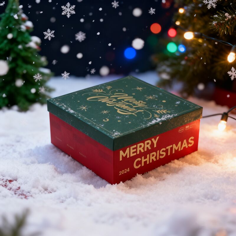 Caixa-presente de cartão vermelho de Natal personalizável com tampa e base para atacado e varejo