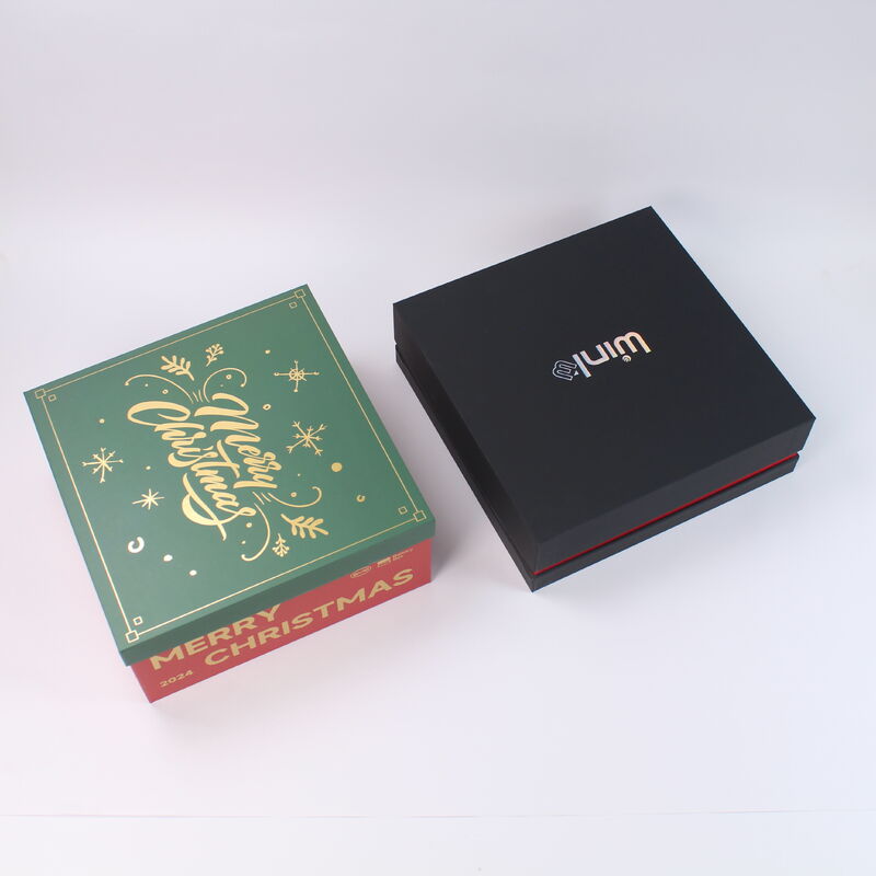 Caixa-presente de cartão vermelho de Natal personalizável com tampa e base para atacado e varejo