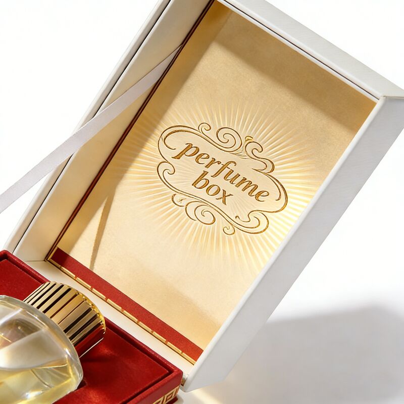 Caixa de embalagem de perfumes de luxo com estampagem em folha de ouro em forma de concha e caixa de presente de papelão rígido impresso sob medida