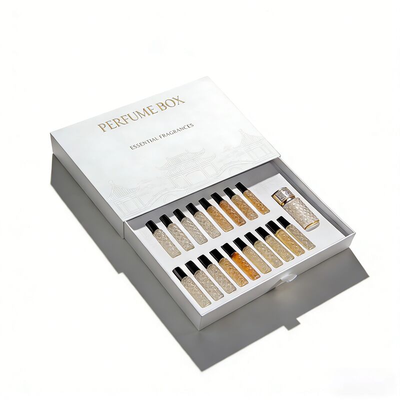Caixa de Embalagem de Perfume Estilo Gaveta com Logotipo Personalizado e Materiais Ecológicos para Embalagem de Amostras de Fragrâncias de Luxo