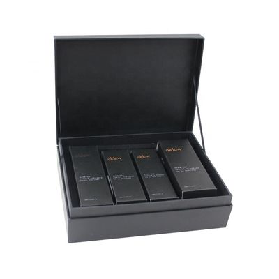 Caixas de presentes cosméticos de tampa magnética preta para conjuntos de produtos de cuidados com a pele de luxo Embalagem