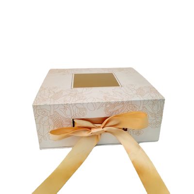 Caixa de bolo impermeável da fita do ouro de papel com produto comestível da janela