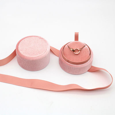Caixa de Ring Jewelry Velvet Custom Packaging com bloco do presente da fita
